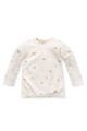 Kinder Baby Wickelshirt in Ecru-Weiß mit Druckknopf-Verschluss - Langarm Shirt mit Pferde und Apfel-Print für Mädchen + Jungen von PINOKIO - Vorderansicht