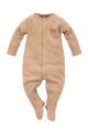 Baby Baumwoll Schlafoverall in Karamell-Braun mit Füßen + Pony Print für Mädchen und Jungen - hellbrauner Kinder Sleepsuit mit Druckknöpfen von PINOKIO - Vorderansicht