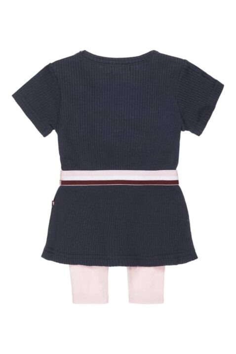 2-teiliges Babyset mit Kleid kurzarm, Rippung, Rundhals & Herzapplikation in dunkelblau - Basic Mädchen Leggings in Rosa für den Sommer von DIRKJE- Rückansicht