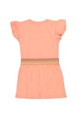 Mädchen rosa orange Baby Kleid kurzarm mit Schmetterlingsärmel, Rüschen & Rundhalsauschnitt für den Sommer - Kinderkleid mit SUNSHINE ON MY MIND Print von DIRKJE - Rückansicht