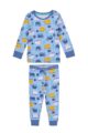 Blauer Baby Kinder Langarm Schlafanzug mit Faultieren gemustert aus Baumwolle für Jungen - Sloth Pyjama hellblau von Minoti - Vorderansicht