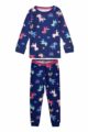 Blauer Kinder Langarm Schlafanzug mit Einhörner & Regenbogen gemustert aus Baumwolle für Mädchen - Unicorn Rainbow Pyjama dunkelblau von Minoti - Vorderansicht