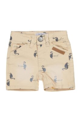 DIRKJE beige Kinder Baby Jeans Shorts mit Taschen 5-Pocket & Flamingos im All Over Print für Jungen – Sommer Kurze Hose – Vorderansicht