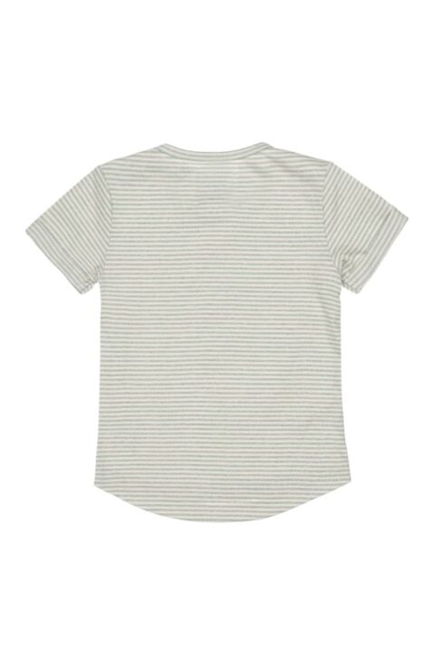 Basic Grün-Weißes Kinder Baby T-Shirt mit Streifen, kurzen Ärmeln, Rundhals & Markenlogo für Jungen von Koko Noko - Rückansicht