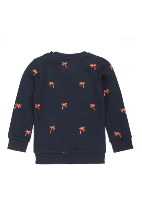 Kinder Baby Pullover mit Palmen Muster, Tasche & Rundhals für Jungen in Dunkelblau Navyblau aus Baumwolle von Koko Noko - Sommer Sweatshirt Rückansicht