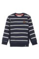 Dunkelblauer Baby Kinder Pullover Sweatshirt mit Streifen weiß aus Baumwolle für Jungen von Koko Noko - Marineblaues Oberteil Vorderansicht
