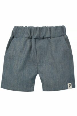 Pinokio leichte Sommer Baby & Kinder Shorts kurze Hose mit Kaktus Patch für Jungen im Jeans Blau – Vorderansicht Sommerhose