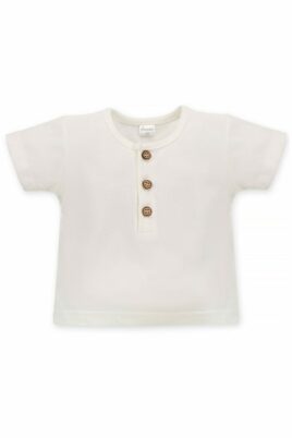 Pinokio Baby & Kinder Sommer Rundhals T-Shirt mit Knopfleiste aus Holzknöpfen Basic für Jungen in Weiß aus Baumwolle – Vorderansicht Sommershirt