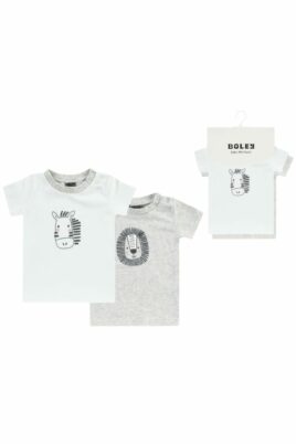 Boley Baby & Kinder 2er Set T-Shirt mit Löwe grau meliert & Zebra weiß für Jungen & Mädchen – Vorderansicht Kurzarmshirts