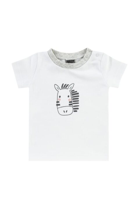 Jungen & Mädchen 2er Set für Babys & Kinder mit Rundhals T-Shirt Zebra weiß unisex für Sommer aus Baumwolle Interlock von Boley - Vorderansicht Kurzarmshirt Zebra