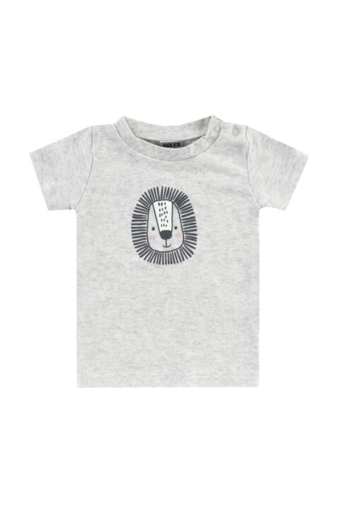 Jungen & Mädchen 2er Set für Babys & Kinder mit Rundhals T-Shirt Löwe grau meliert unisex für Sommer aus Baumwolle Interlock von Boley - Vorderansicht Kurzarmshirt Löwe