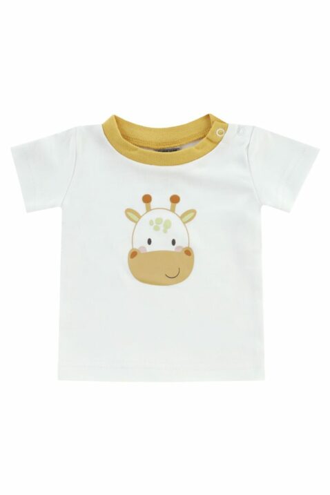 Jungen & Mädchen 2er Pack für Babys & Kinder mit Rundhals T-Shirt Giraffe in Weiß für Sommer aus Baumwolle Oeko Tex von Boley- Vorderansicht Kurzarmshirt Giraffe