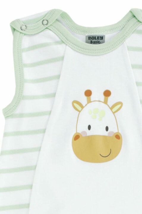 Weiß grünes 2er Set Sommerschlafsäcke für Babys & Kinder mit Giraffe & Streifen Safari für Jungen & Mädchen aus OEKO TEX Baumwolle unwattiert von Boley - Detailansicht Safari Giraffen Tiermuster