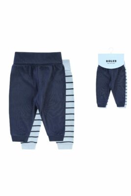 Boley Baby & Kinder 2er Set Leggings Softbundhose mit breitem Bund, Streifen & unifarben in Dunkelblau & Hellblau für Jungen – Vorderansicht Sweathosen