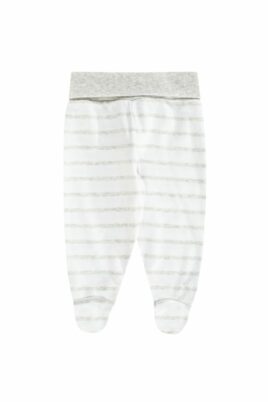 2 teiliges Babyset Stramplerhose mit Fuß & weiß grauen Streifen für Jungen & Mädchen aus Oeko Tex Baumwolle von Boley - Vorderansicht Basic Streifenhose