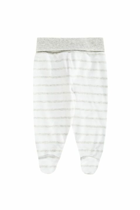 2 teiliges Babyset Stramplerhose mit Fuß & weiß grauen Streifen für Jungen & Mädchen aus Oeko Tex Baumwolle von Boley - Vorderansicht Basic Streifenhose