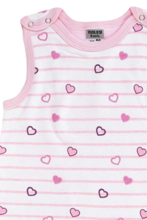 Weiß rosa 2er Set Sommerschlafsäcke für Babys & Kinder mit Herzen gestreift für Mädchen aus OEKO TEX Baumwolle unwattiert von Boley - Detailansicht Streifen-Herzen-Muster Babyschlafsack