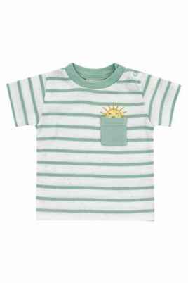 Jacky Baby & Kinder Ringel T-Shirt mit Tasche, Sonne & Streifen in weiß grün für Jungen & Mädchen Sommer – Voderansicht Sommershirt