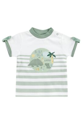 Jacky Baby & Kinder T-Shirt mit Dinos, Streifen & Armschlaufen in weiß grün aus Baumwolle für Jungen – Voderansicht Sommershirt