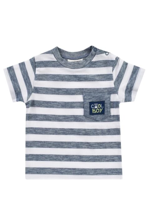 Baby & Kinder blau-weiß T-Shirt kurzarm mit Tasche, Streifen & Bären Motiv Ringel für Jungen von Jacky - Vorderansicht