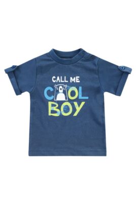Baby & Kinder blaues T-Shirt kurzarm mit Bär, CALL ME COOL BOY Print & Ärmelschlaufen für Jungen Baumwollmischung von Jacky - Vorderansicht