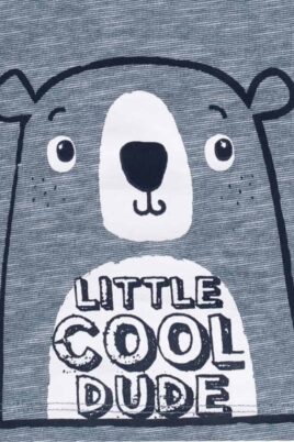 Baby & Kinder Sommershirt mit Bär & LITTLE COOL DUDE PRINT für Jungen blaumeliert von Jacky - Detailansicht Bärenmotiv für Langarmshirt & T-Shirt