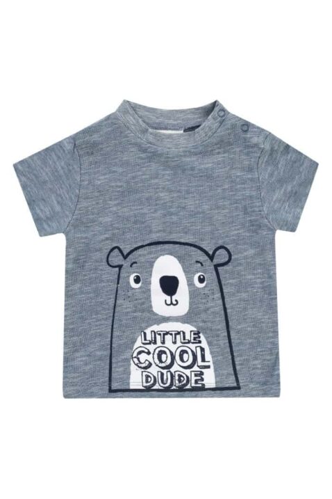 Baby & Kinder meliertes blaues T-Shirt kurzarm mit Bär & LITTLE COOL DUDE Print für Jungen Baumwollmischung von Jacky - Vorderansicht Sommershirt