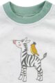 Jungen & Mädchen Baby & Kinder Langarmshirt mit Zebra, Vogel & grüne Bündchen in weiß meliert Öko-Tex Standard 100 von Jacky - Detailansicht Safari Motiv & Rippbündchen