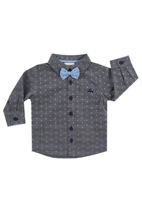 Kinder & Baby Hemd mit abnehmbarer Fliege, klassischem Hemdkragen, Auto Tasche & Muster aus Baumwolle grau von Jacky - Vorderansicht festliches Jungenhemd