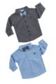 Kinder & Baby Hemden langarm mit abnehmbarer Fliege, klassischem Hemdkragen, Auto Tasche & Muster aus Baumwolle hellblau & dunkelgrau von Jacky - Vorderansicht festliches Jungenhemd