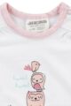 Baby Body kurzarm für Mädchen mit Vögel, Zierfalten & Rüschen in weiß Öko-Tex® Standard 100 von Jacky - Detailansicht Birds Tiermotiv & rosa Rippbündchen