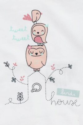 Sommer Baby Kurzarmbody mit Vögel & Rüschen in weiß rosa für Mädchen Öko-Tex® Standard 100 von Jacky - Detailansicht Vogelmotiv mit birds Print