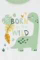 Weiß grüner Jungen Sommer kurzarm Babybody mit Dinosaurier & Print in Öko-Tex® Standard 100 Baumwolle von Jacky - Detailansicht Dino Tiermotiv
