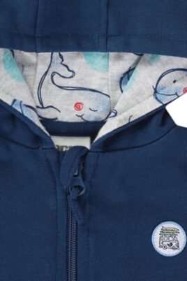 Kinder & Baby Jungen Kapuzenjacke Oberteil mit Reißverschluss, Taschen, Wal Motiv in dunkelblau aus OEKO TEX Baumwolle von Jacky - Detailansicht Babyjacke Kapuze