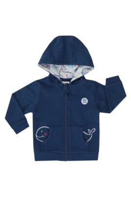 Kinder & Baby Kapuzen Sweatjacke mit Taschen, Reißverschluss & Wal Motiv aus Baumwolle in blau marine von Jacky - Vorderansicht Kapuzenjacke Jungen