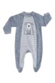 Kinder & Baby Schlafoverall mit Füßen im Bären Streifen Design, Reißverschluss aus Baumwollmischung in blau taubenblau melange von Jacky - Vorderansicht Bear Einteiler Nachtwäsche