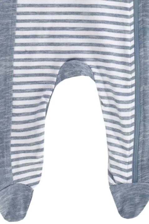 Einteiler Jungen Schlafoverall mit Füßen, Bär. Little Cool Dude Print & Streifen in hellblau meliert für Babys & Kinder von Jacky - Detailansicht Füße Bear Nachtwäsche Strampler