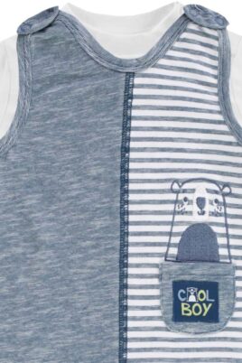 2er Multipack Babyset mit Langarmshirt weiß unifarben + Strampler mit Fuß blaumelierte Streifen, Bär & Tasche für Jungs von Jacky - Detailansicht & Tasche Print COOL BOY