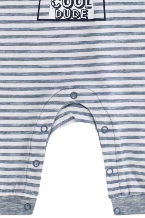 Baby Jungen zweiteiliges Set mit Streifen Strampler ohne Füße, Bär & LITTLE COOL DUDE Print + Langarmshirt meliert blau von Jacky - Detailansicht Schritt Druckknöpfe & Bündchen
