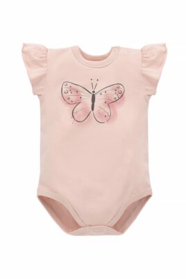 Pinokio Sommer Baby Body kurzarm mit Schmetterling & Rüschen Schmetterlingsärmel in Rosa für Mädchen aus Baumwolle – Vorderansicht Kurzarmbody