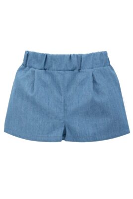 Pinokio Sommer Baby & Kinder Mädchen Shorts mit Zierfalte & Gummizug im Denim Blau Jeans-Look für Mädchen aus Baumwolle – Vorderansicht Kurze Hose