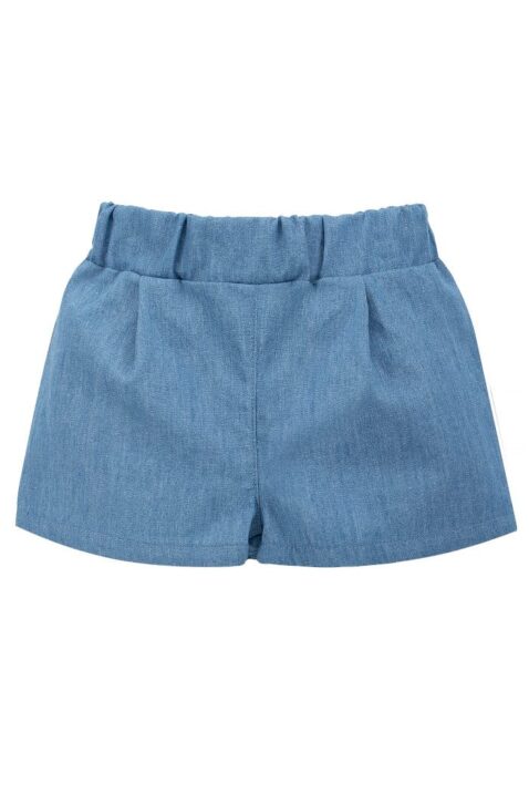 Sommer Baby & Kinder Mädchen Shorts mit Zierfalte & Gummizug im Denim Blau Jeans-Look für Mädchen aus Baumwolle von Pinokio - Vorderansicht Kurze Hose