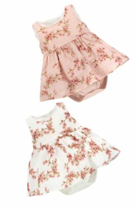 Baby Sommer 2-in-1 Bodykleid Trägerkleid ohne Ärmel mit Blumen, Blüten & Zweige aus Bio Baumwolle von Pinokio - Vorderansicht Mädchenkleider in Rosa & Weiß