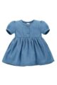 Sommer Baby & Kinder Kurzarmkleid mit Rüschen, Paspeln, leicht ausgestellt in Denim Blau Jeans-Look für Mädchen aus Baumwolle von Pinokio - Vorderansicht Babykleid