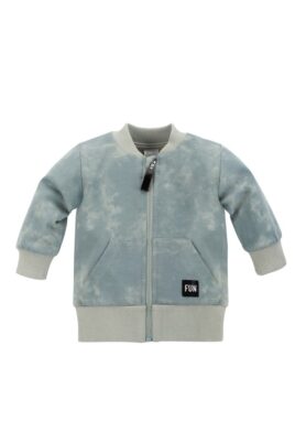 Pinokio Baby & Kinder Sweatjacke im Batik Design & FUN Patch in Blau Grün Mint für Jungen – Vorderansicht langarm Jacke Oberteil