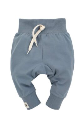 Pinokio Baby & Kinder Basic Leggings Sweathose mit Kordel, breitem Bund & FUN Patch für Jungen in Blau – Vorderansicht Schlupfhose