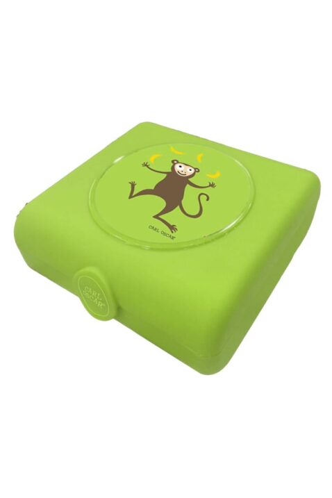 Baby & Kinder Lunchbox Sandwichbox Brotbox mit Affe Motiv in Grün limette - Kids Frühstücksbox von Carl Oscar- Vorderansicht
