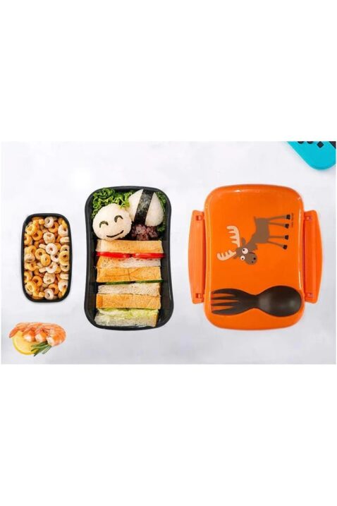 Baby & Kinder Lunchbox Brotdose mit Kühlelement, Multifunktionsbesteck & Tiermotiv Elch in Orange von Carl Oscar - Vorderansicht Kids Frühstückdose