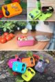 Baby & Kinder Lunchbox mit Kühlakku, Besteck multifunktional & Tierdesigns Spinne, Giraffe, Affe, Kuh & Elch von Carl Oscar - Vorderansicht Kids Sandwichbox
