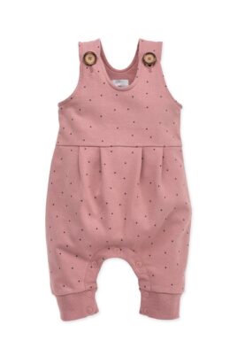 PINOKIO Kinder Baby Latzhose in Rosa mit schwarzen Punkten, Druckknöpfen & Zierfalten – Zauberhafte Babyhose mit Rippbündchen für Mädchen – Vorderansicht
